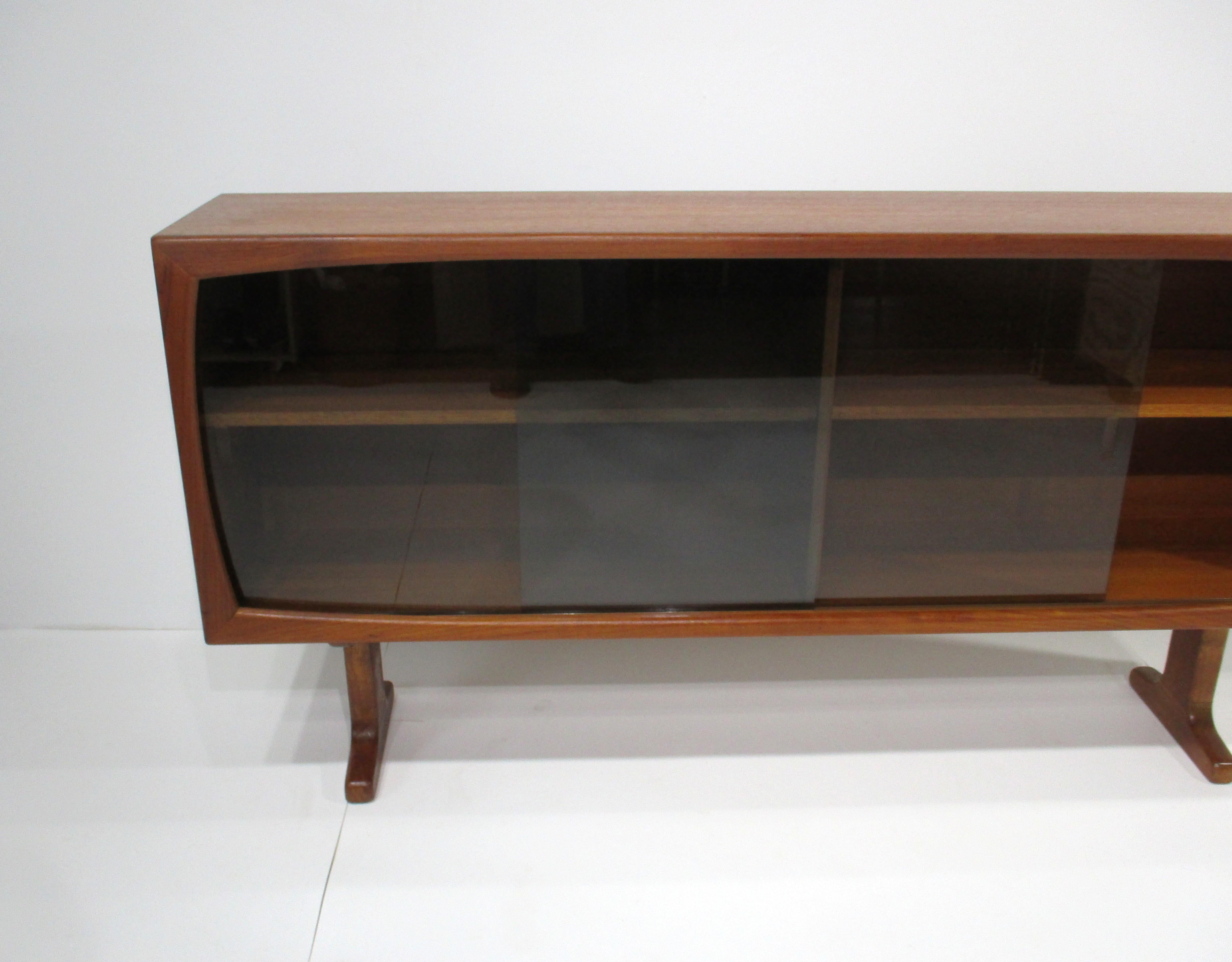 Smoked Glass Peter Hvidt styled Teak / Glass Door Bookcase Denmark