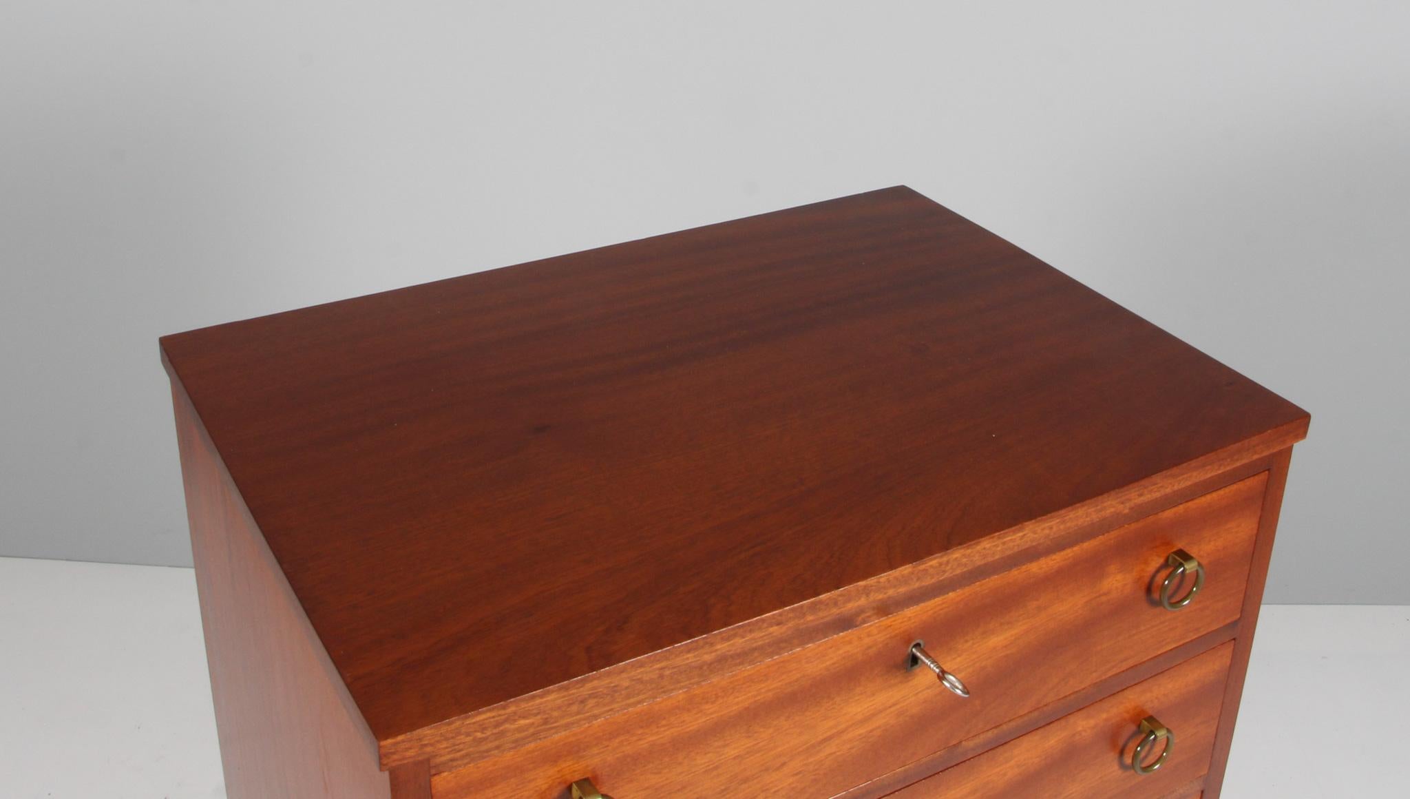 Danish Peter Hvidt tallboy chest of drawers , Mahogany, 1940s, Denmark, Brass