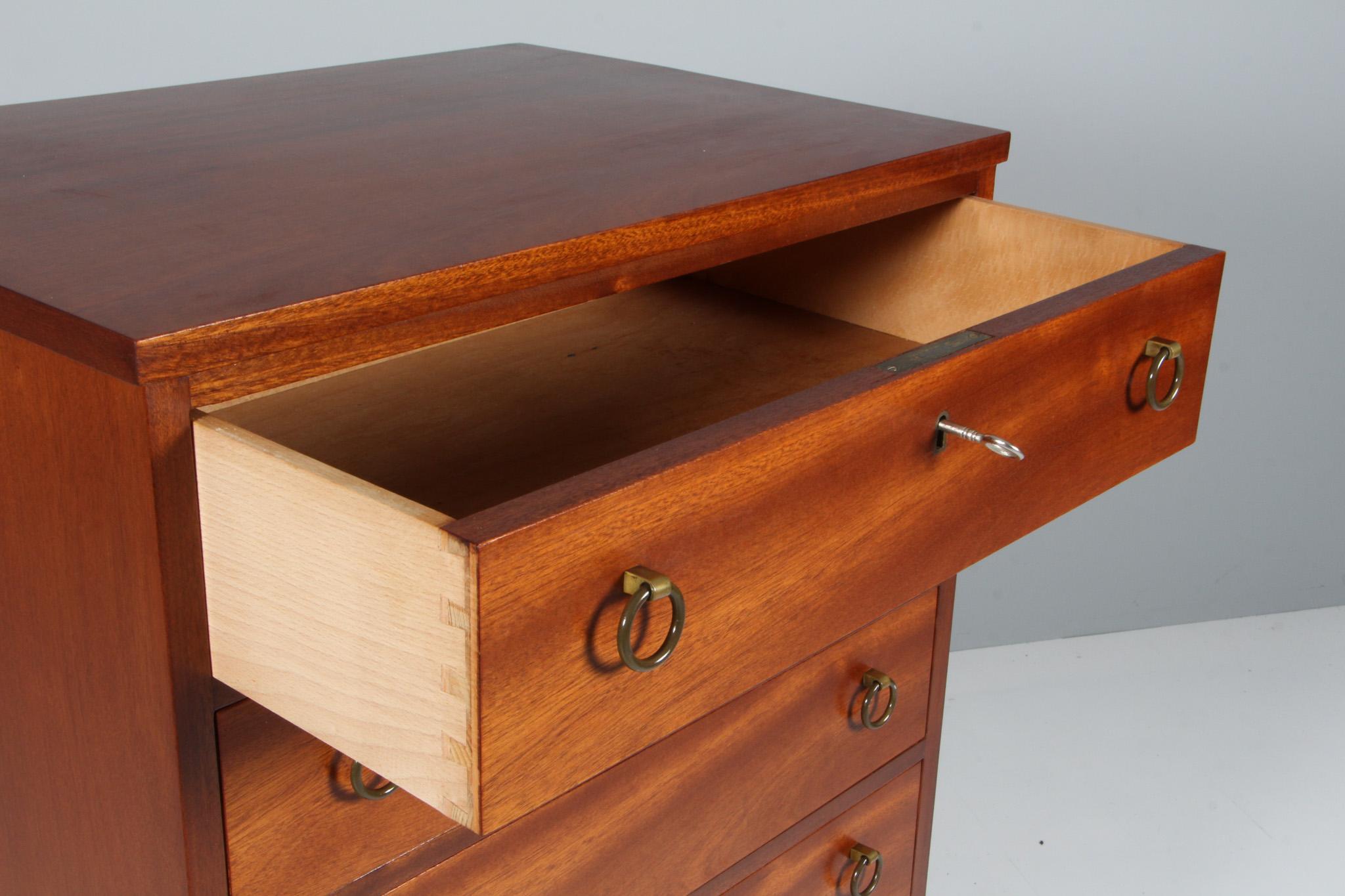 Peter Hvidt tallboy chest of drawers , Mahogany, 1940s, Denmark, Brass 1