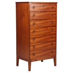 Peter Hvidt tallboy chest of drawers , Mahogany, 1940s, Denmark, Brass