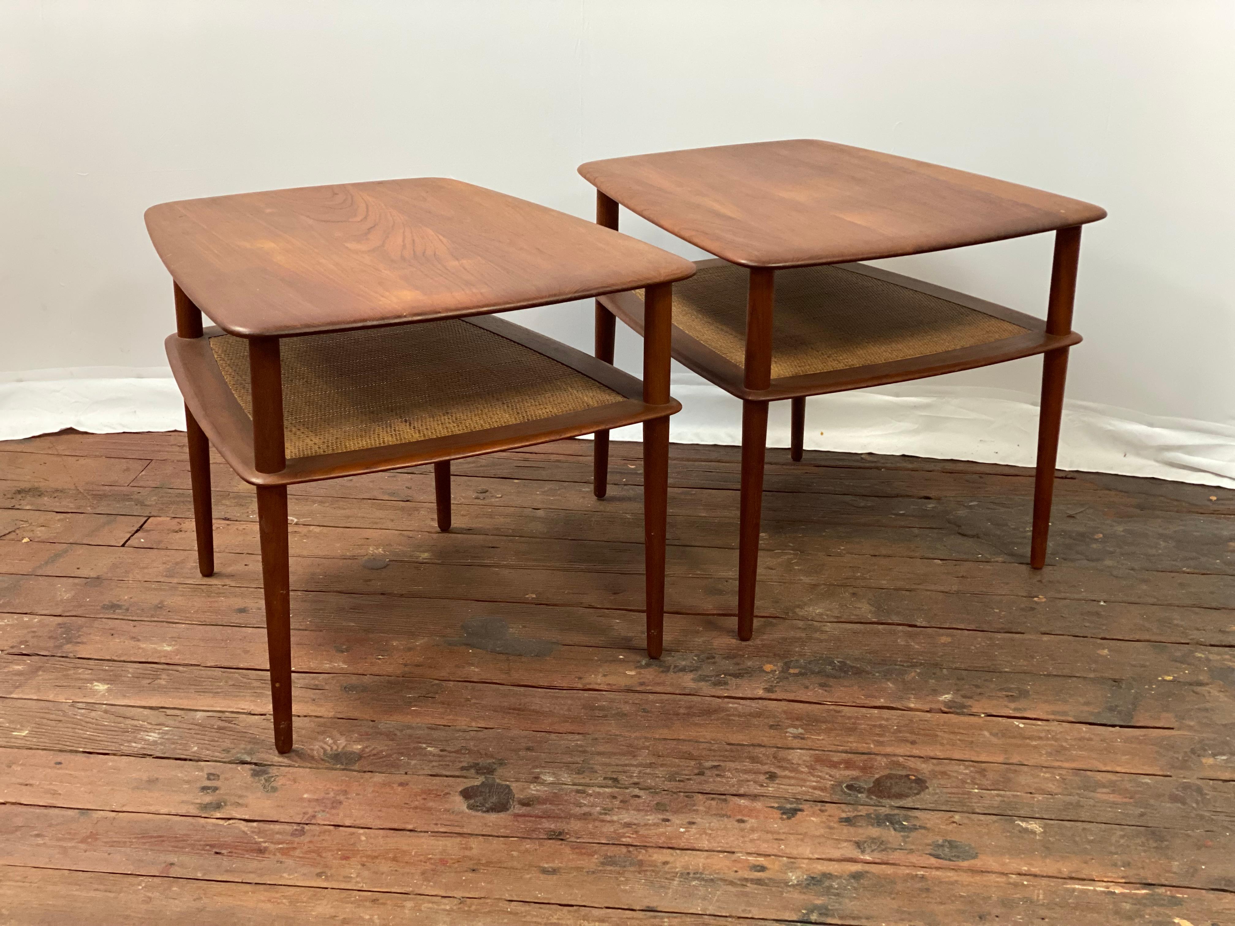 Scandinavian Modern Peter Hvidt Teak and Cane End Tables for France & Son For Sale