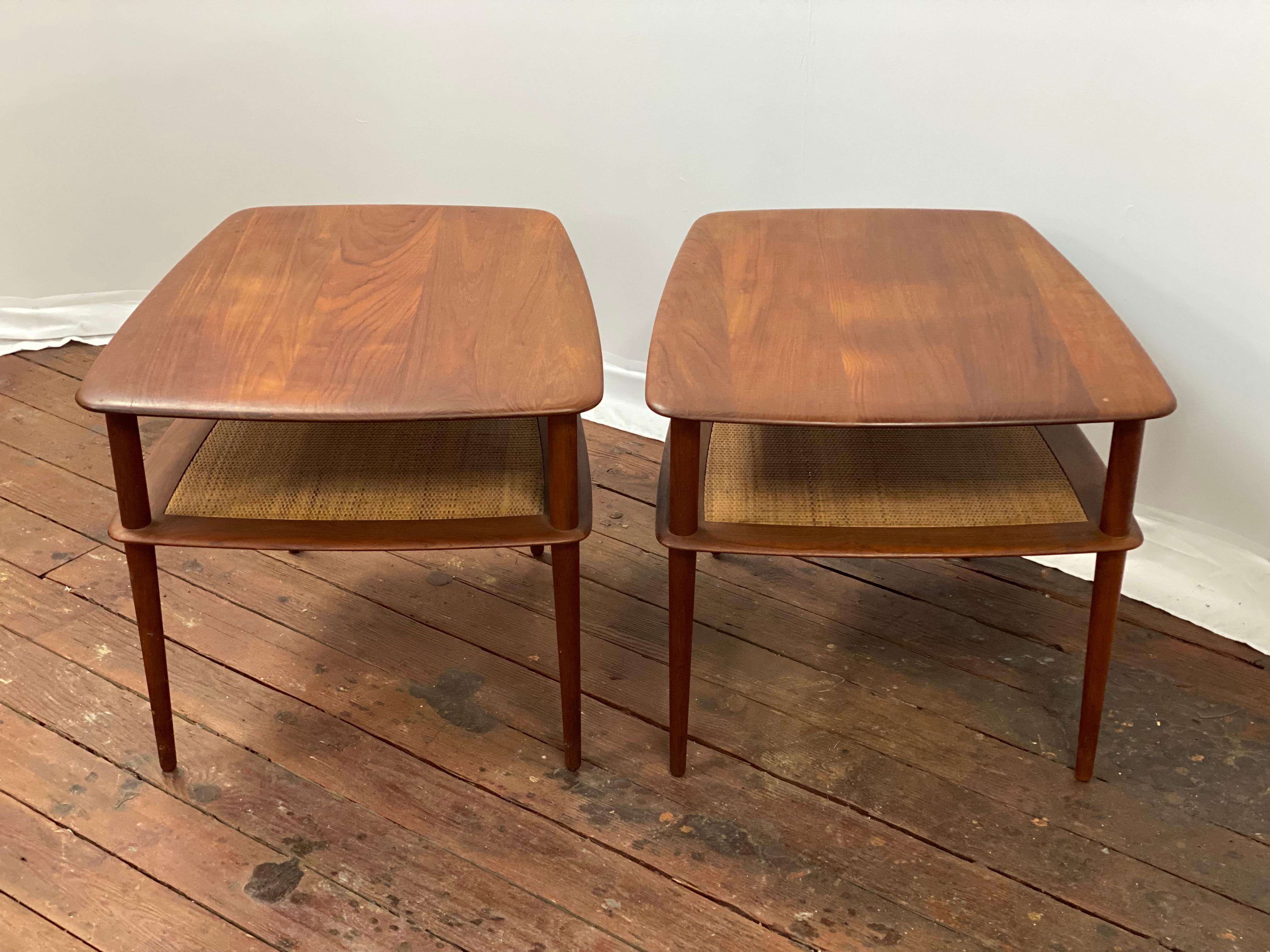 Danish Peter Hvidt Teak and Cane End Tables for France & Son For Sale