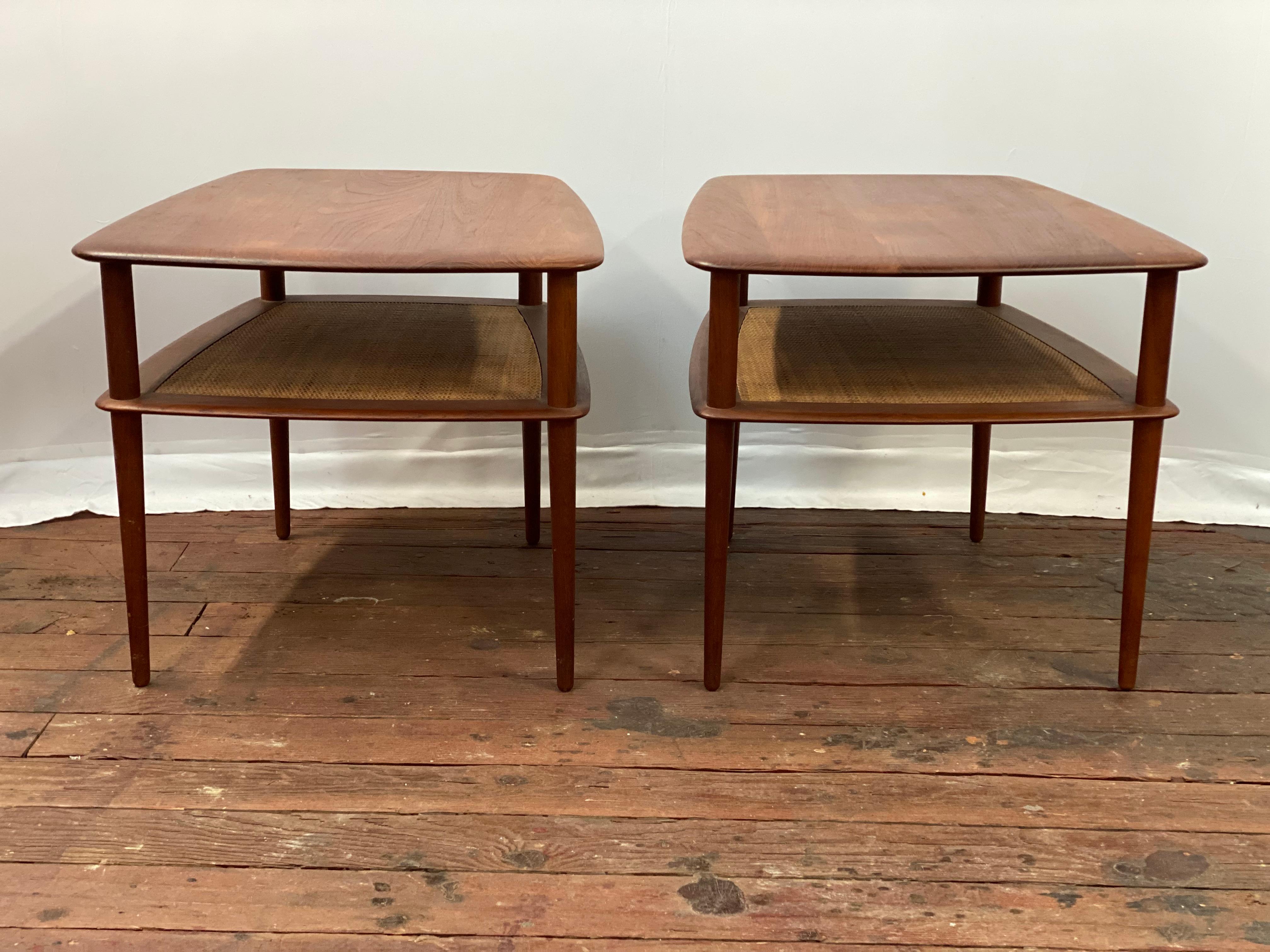 Peter Hvidt Teak and Cane End Tables for France & Son In Good Condition For Sale In Garnerville, NY