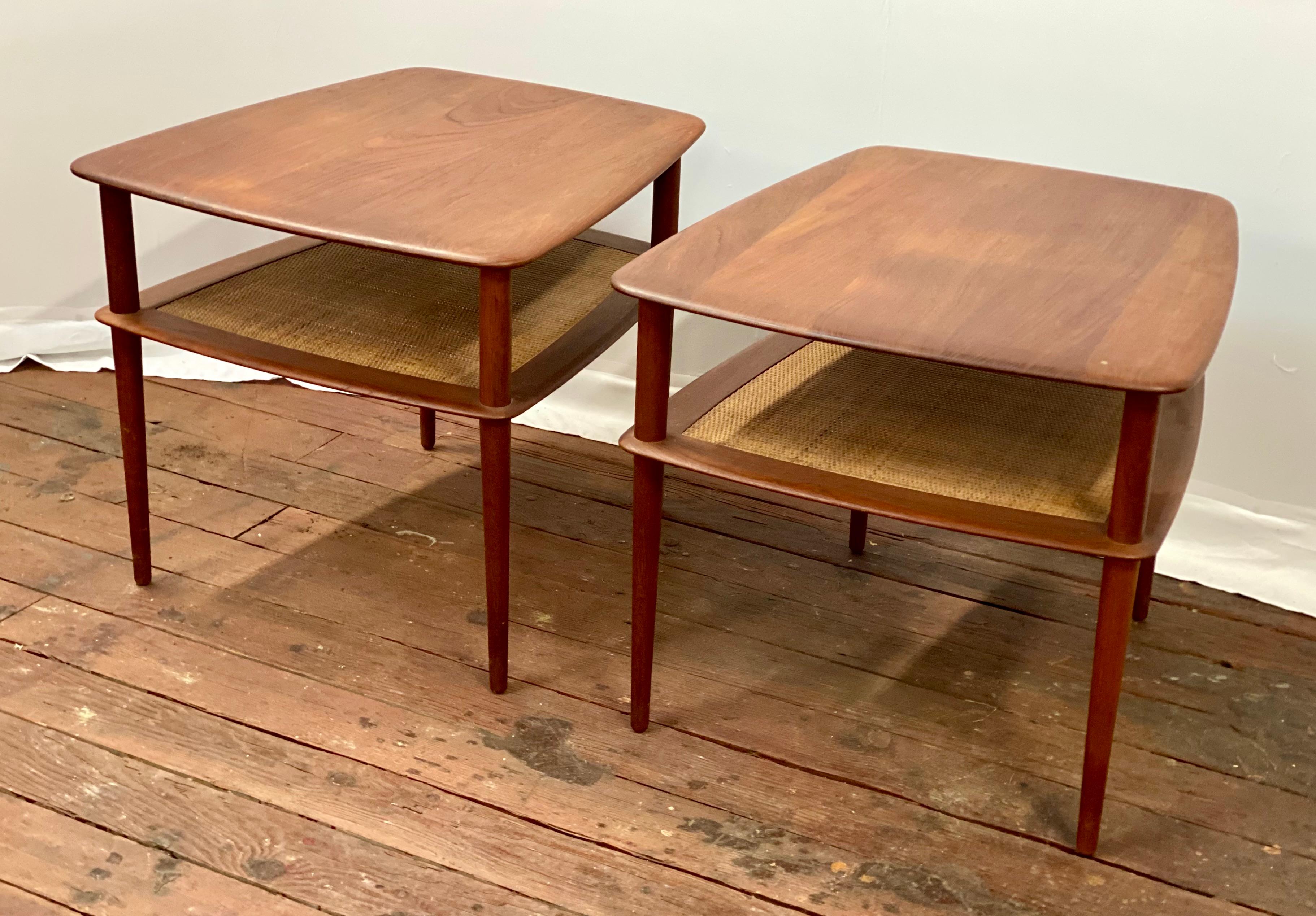 Mid-20th Century Peter Hvidt Teak and Cane End Tables for France & Son For Sale