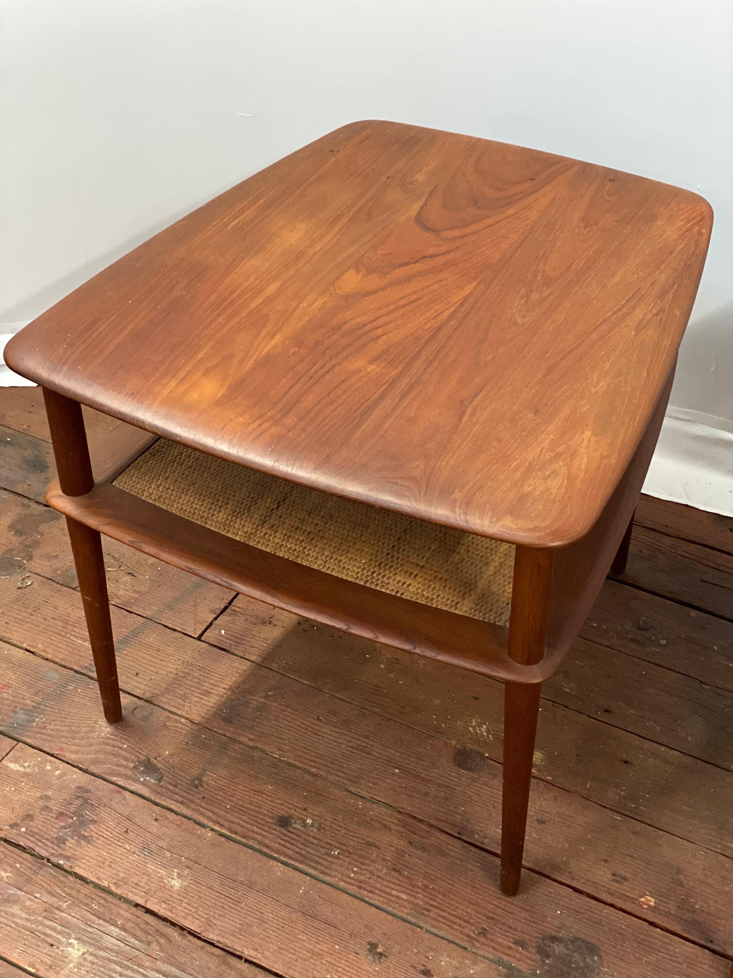 Peter Hvidt Teak and Cane End Tables for France & Son For Sale 1