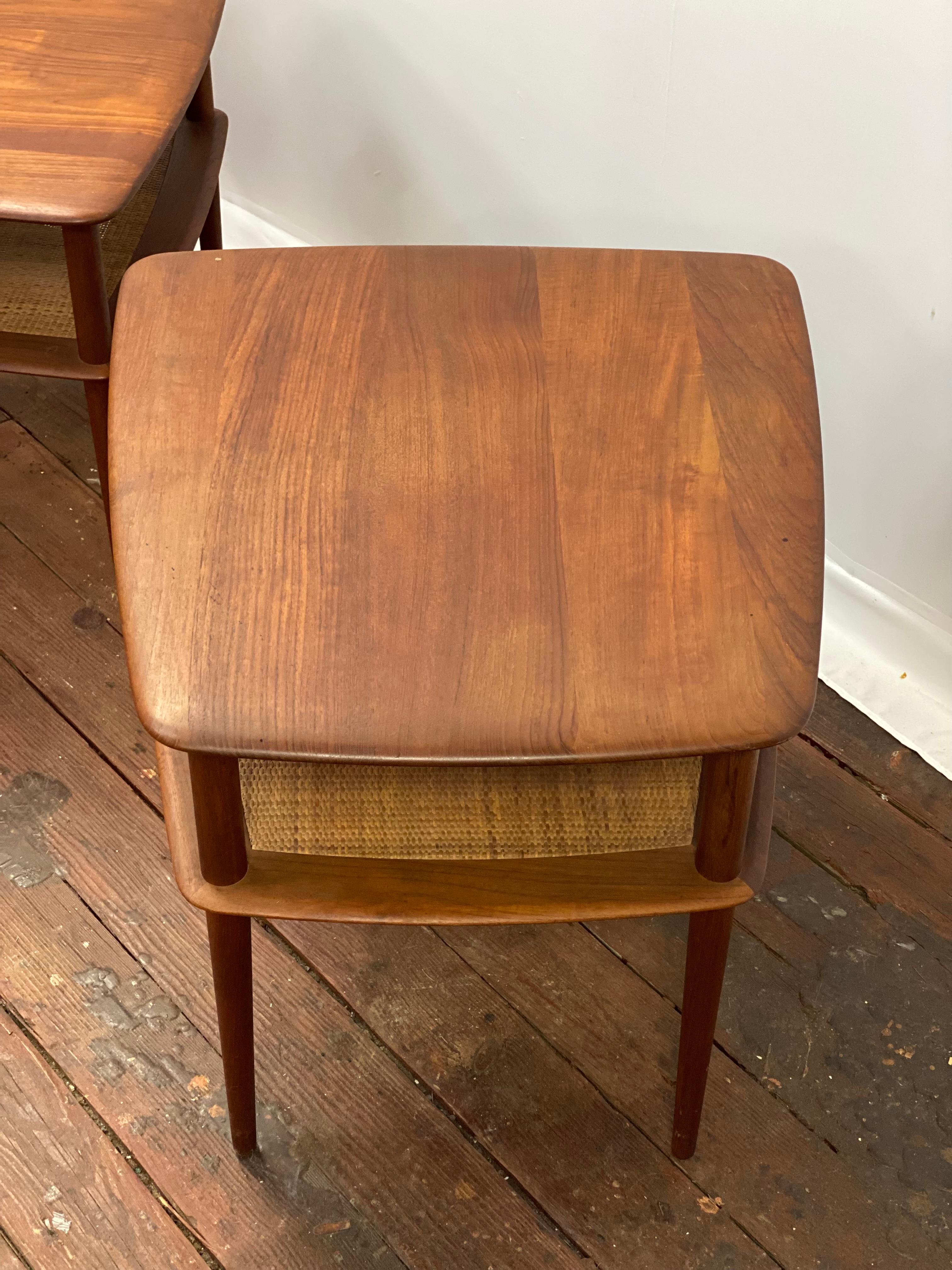 Peter Hvidt Teak and Cane End Tables for France & Son For Sale 2