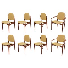 Peter Hvidt Teak and Yellow Wool MidCentury Dining Chairs