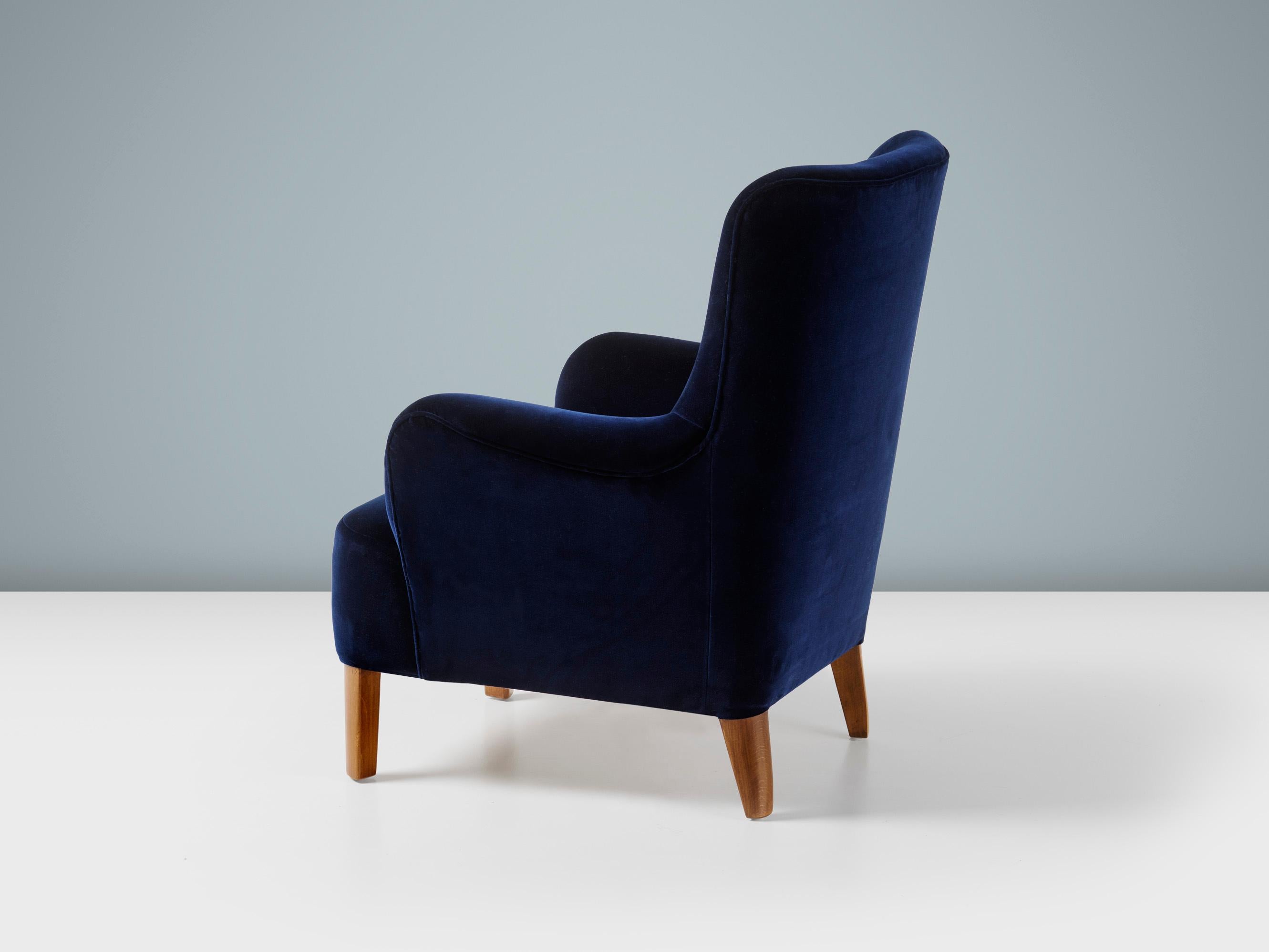 Scandinavian Modern Peter Hvidt Vintage Velvet Armchair for Fritz Hansen 1940s