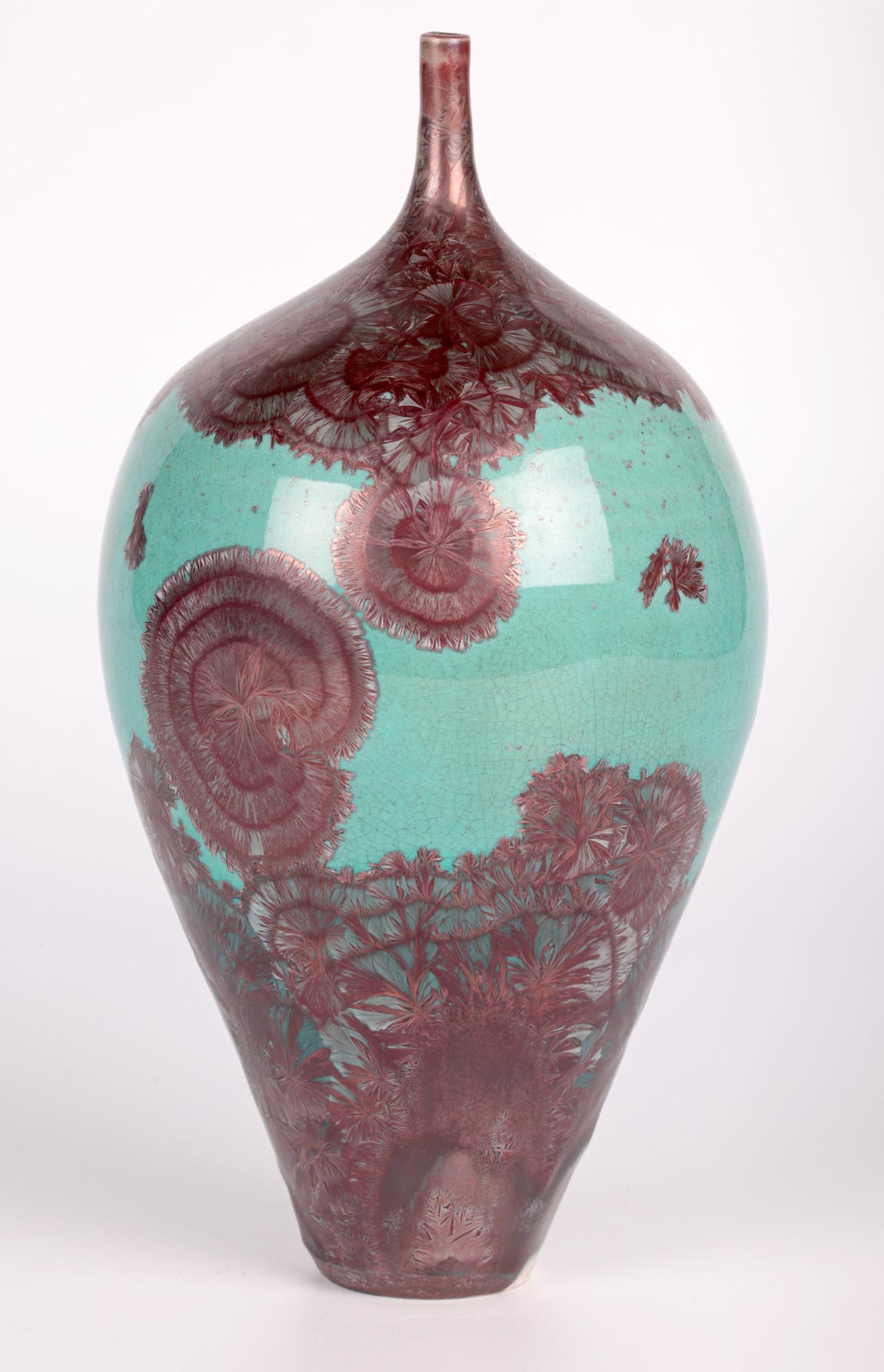 Peter Ilsley Crystalline Glazed Studio Pottery Porcelain Bottle Vase For Sale 4
