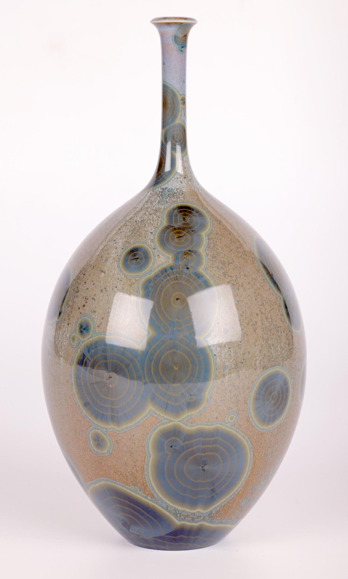 Peter Ilsley Crystalline Glazed Studio Pottery Porcelain Bottle Vase For Sale 2