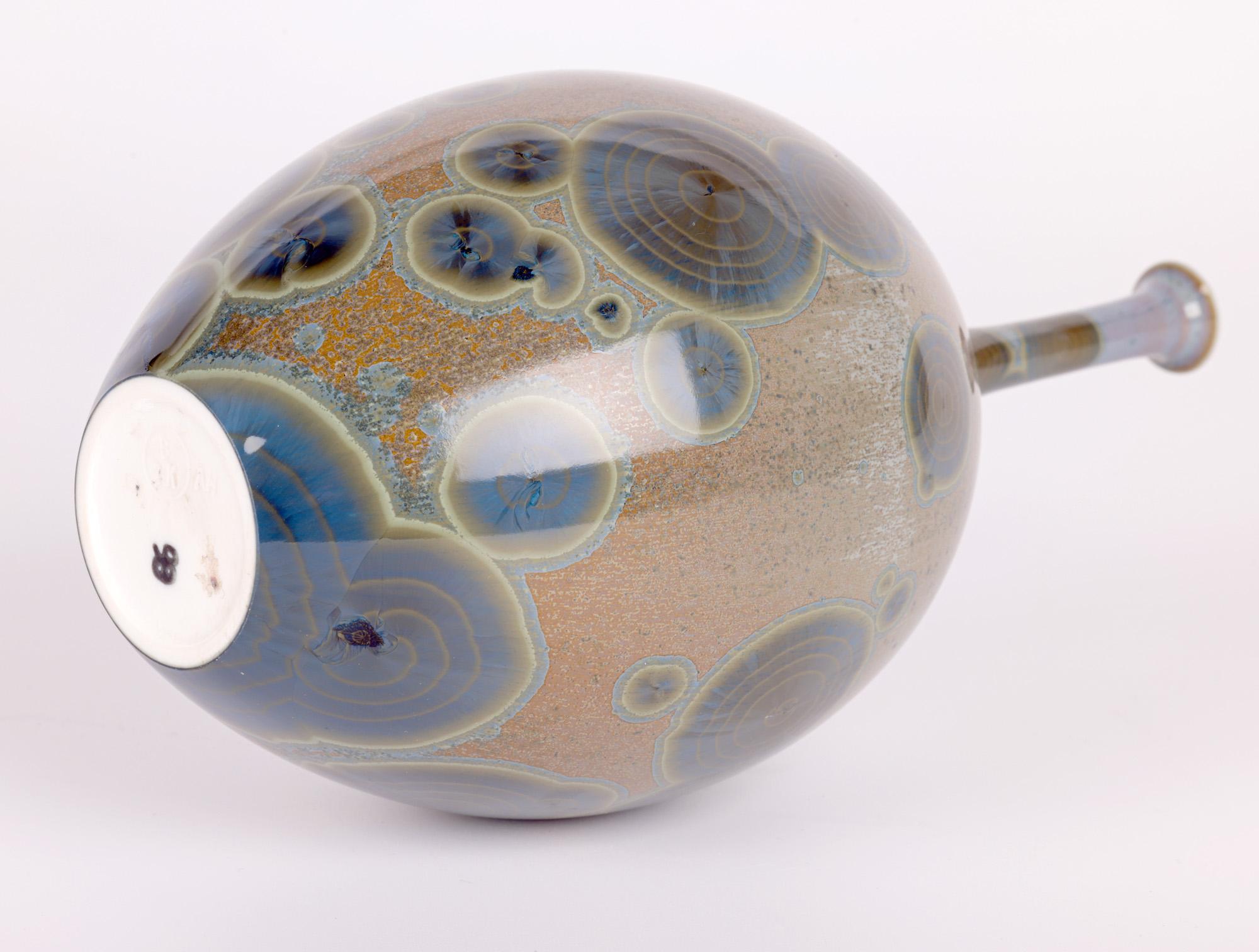Peter Ilsley Crystalline Glazed Studio Pottery Porcelain Bottle Vase For Sale 3
