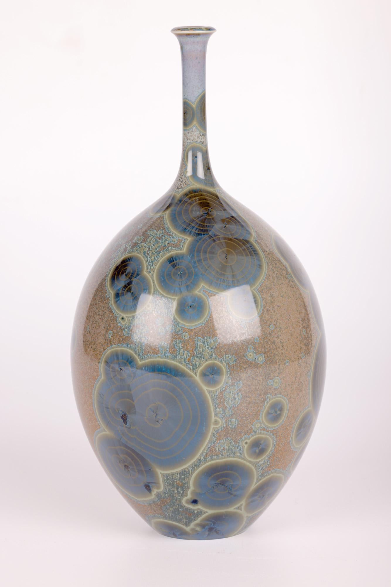 Modern Peter Ilsley Crystalline Glazed Studio Pottery Porcelain Bottle Vase For Sale