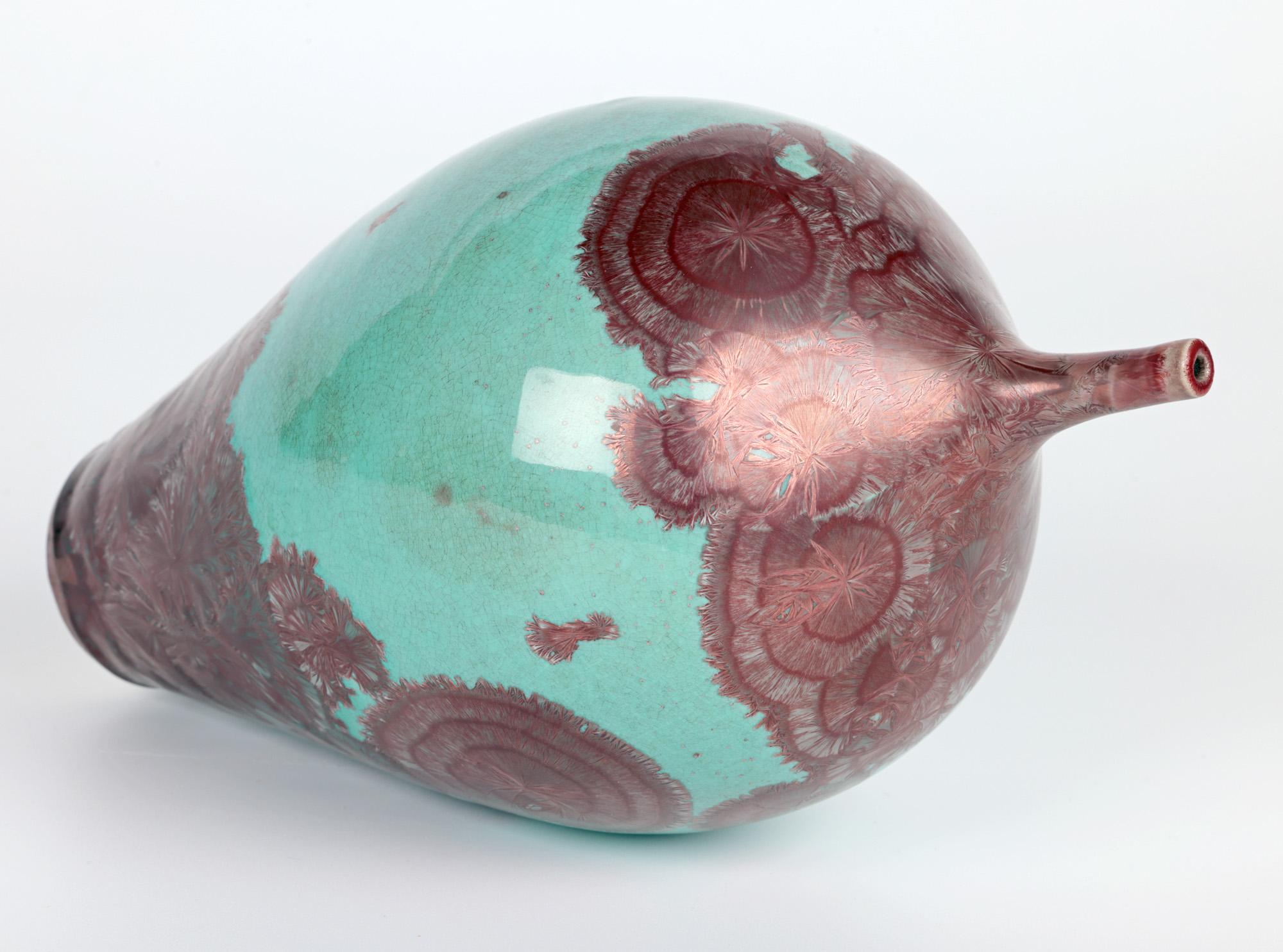 20th Century Peter Ilsley Crystalline Glazed Studio Pottery Porcelain Bottle Vase For Sale