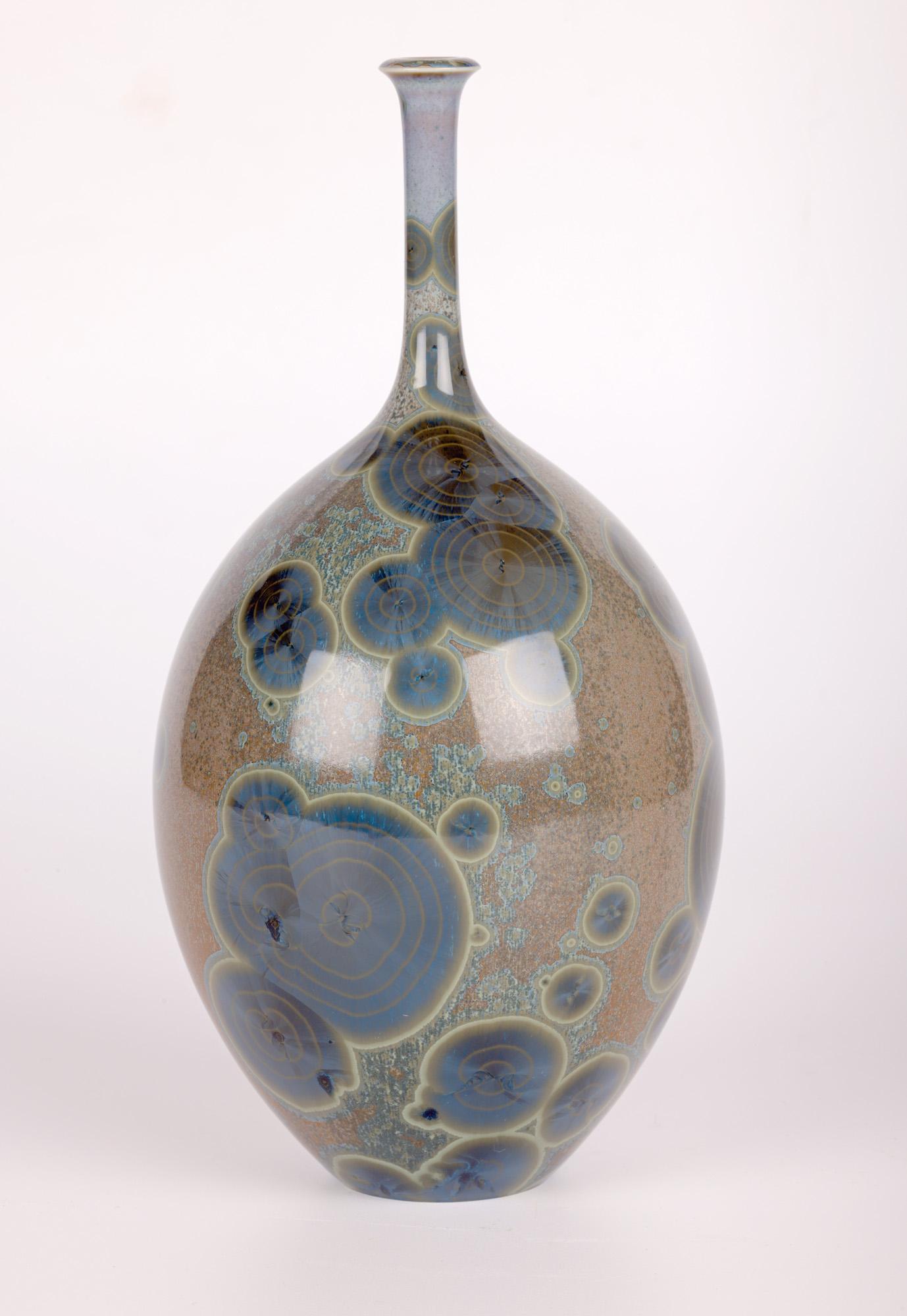 Peter Ilsley Crystalline Glazed Studio Pottery Porcelain Bottle Vase In Good Condition For Sale In Bishop's Stortford, Hertfordshire
