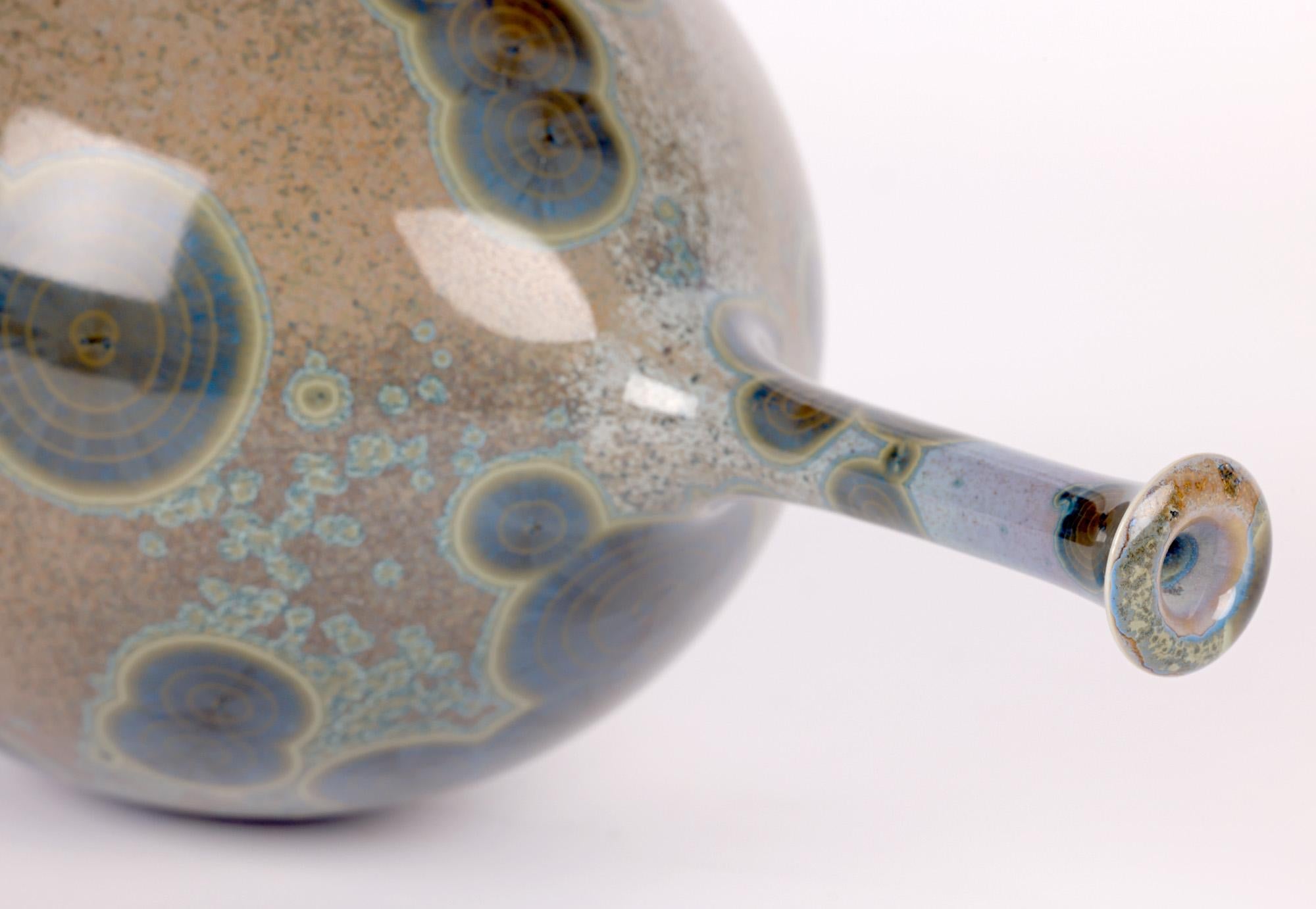 20th Century Peter Ilsley Crystalline Glazed Studio Pottery Porcelain Bottle Vase For Sale