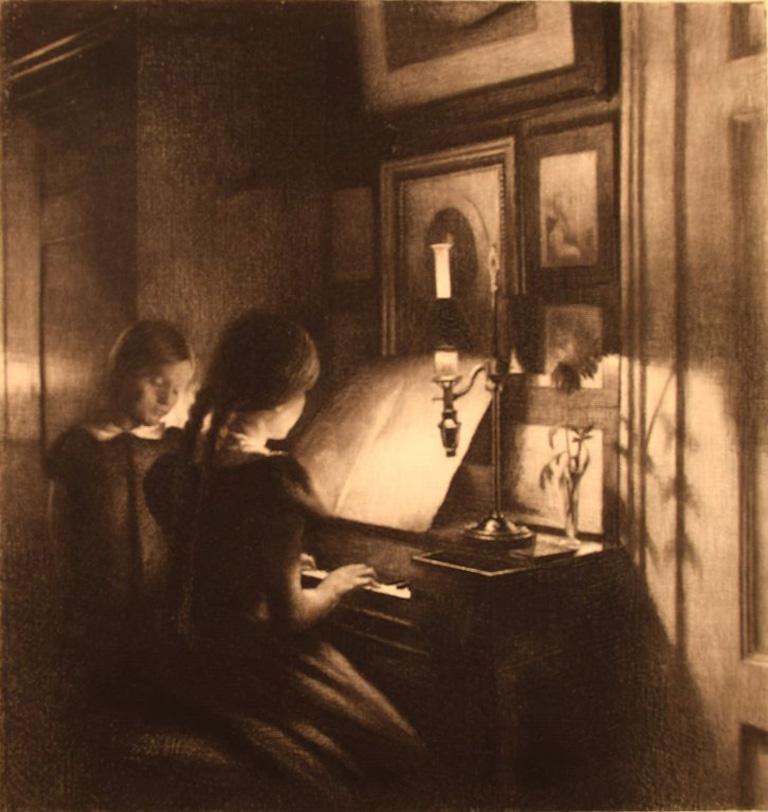 Peter Ilsted (1861-1933). Interior with two girls at the piano. Etching, circa 1900.
Signed in pencil.
In very good condition.
Visible dimensions: 21 x 20 cm.
Total dimensions: 45 x 40 cm.