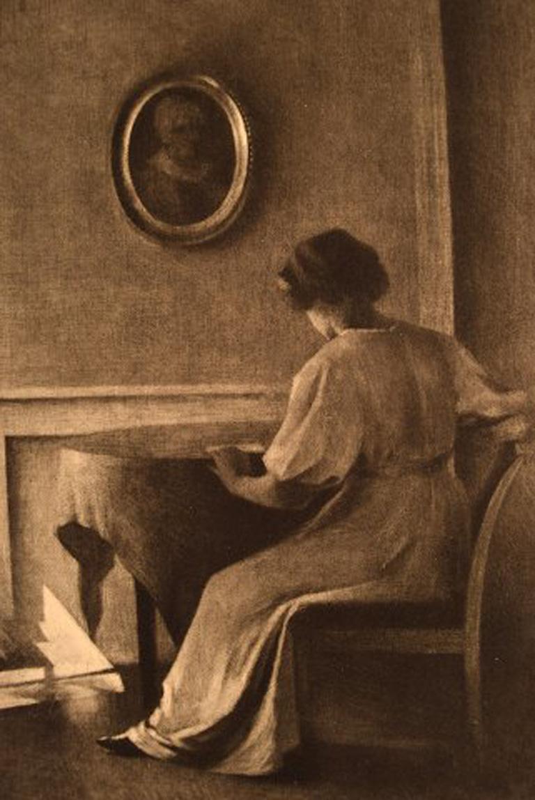 Edwardian Peter Ilsted, Interior with Woman, Rare Etching