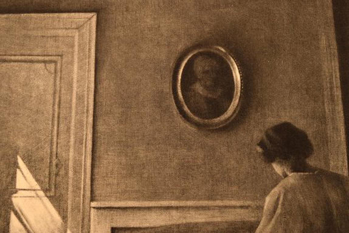 Peter Ilsted, Interior with Woman, Rare Etching In Good Condition In Copenhagen, DK