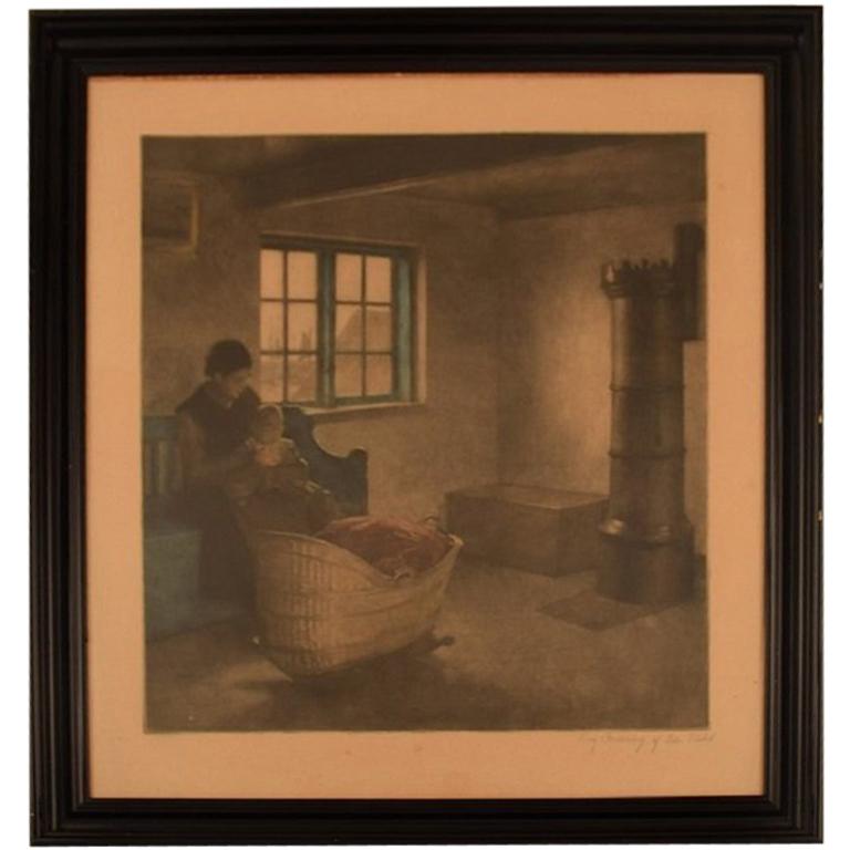 Peter Ilsted 1863-1933, 'Fiskerstuen Hornbæk', Mezzotine in Color For Sale