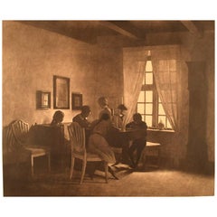 Peter Ilsted, A rainy day. Interior with the artist's family. 1931 Mezzotint.