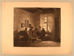 Peter Ilsted, a Rainy Day, Interior with the Artist's Family, Etching