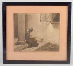 Peter Ilsted. “Girl by Column”. Mezzotint on paper. Early 20th C.
