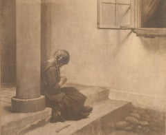 Peter Ilsted. “Girl by Column”. Mezzotint on paper. Early 20th C.