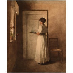 Antique Peter Ilsted, "Girl With a Tray", 1915, Lithograph