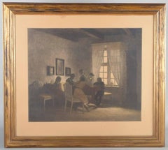 Peter Ilsted. Interior with family at the table. Color mezzotint on paper.