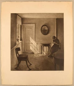 Peter Ilsted, Interior with Reading Woman, Mezzotinte