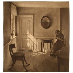 Interieur mit Lesende Frau, Mezzotinte, von Peter Ilsted