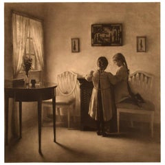 Peter Ilsted, Mezzotinte, Interior with Girls Playing, 1890s