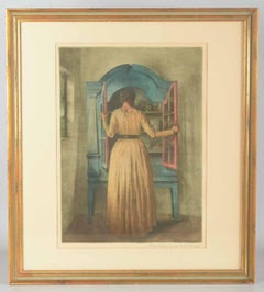 Peter Ilsted. “Woman at a Cabinet”. Mezzotint in colors. Ca. 1910-1920