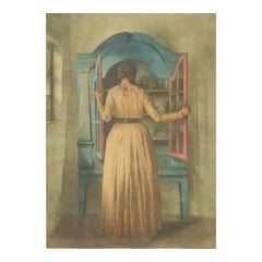 Peter Ilsted. “Woman at a Cabinet”. Mezzotint in colors. Ca. 1910-1920