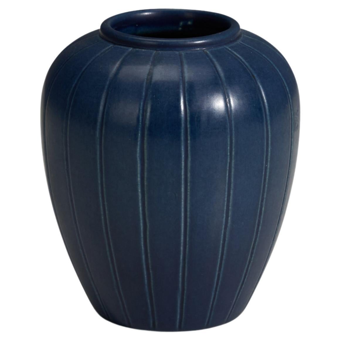 Peter Ipsen Enke, Vase, Blue Glazed Stoneware, Denmark, 1940s