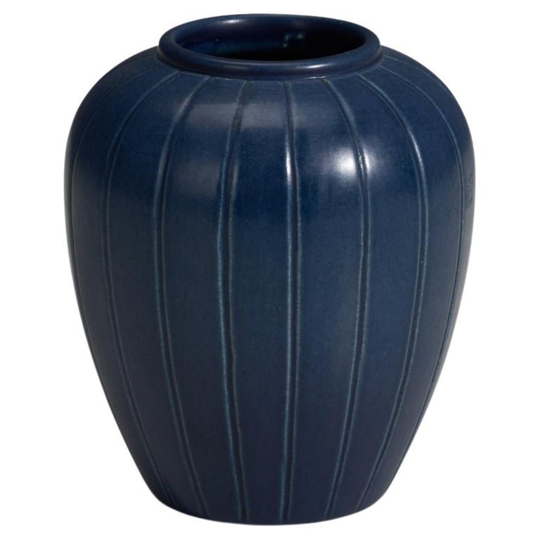 Peter Ipsen Enke, Vase, Blue Glazed Stoneware, Denmark, 1940s For Sale