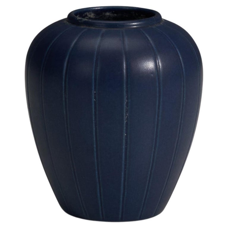 Peter Ipsen Enke, Vase, Blue Glazed Stoneware, Denmark, 1940s For Sale