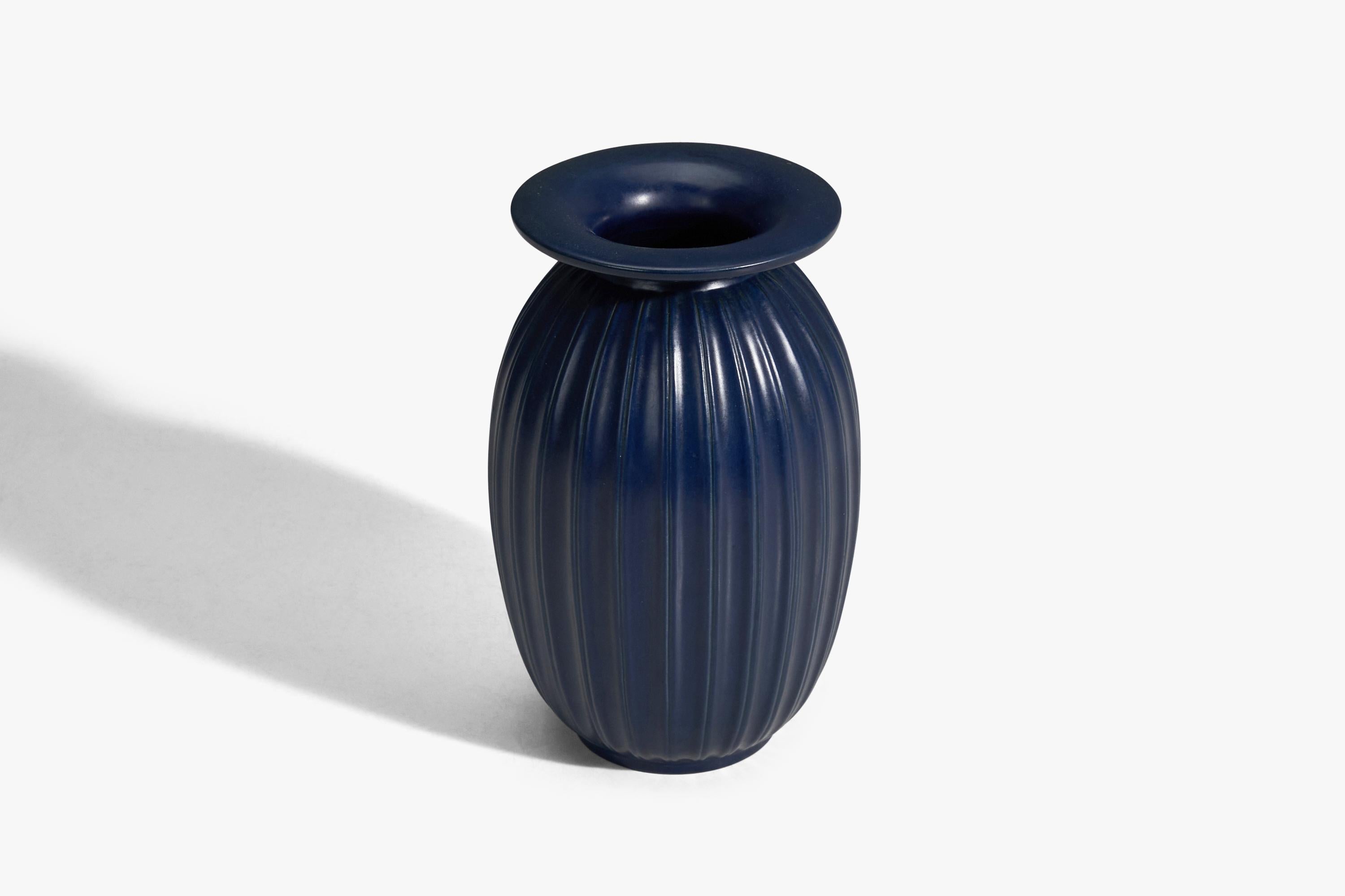 Danish Peter Ipsens Enke, Vase, Blue Glazed Stoneware, Denmark, 1940s