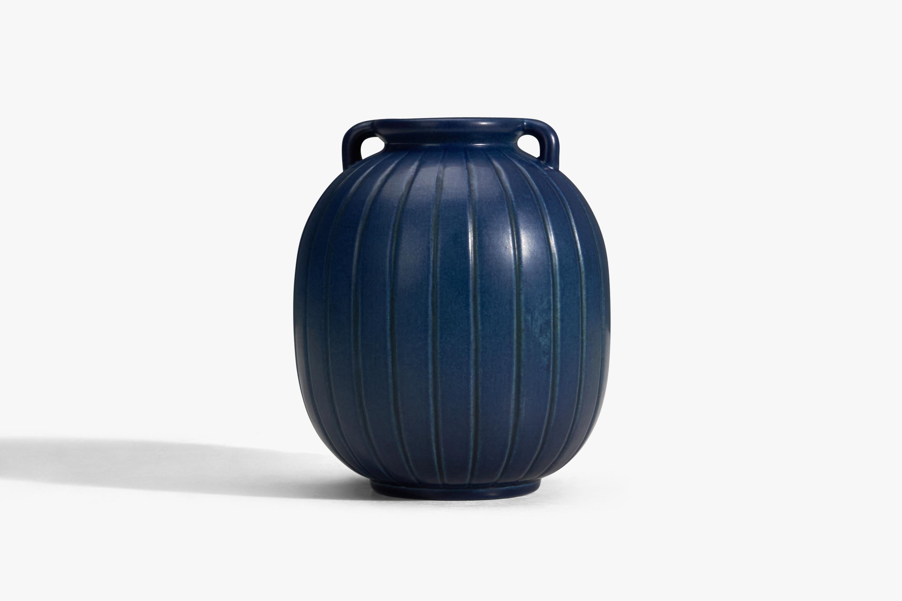 Danese Peter Ipsen Enke, Vaso, Gres smaltato blu, Danimarca, anni '40 in vendita