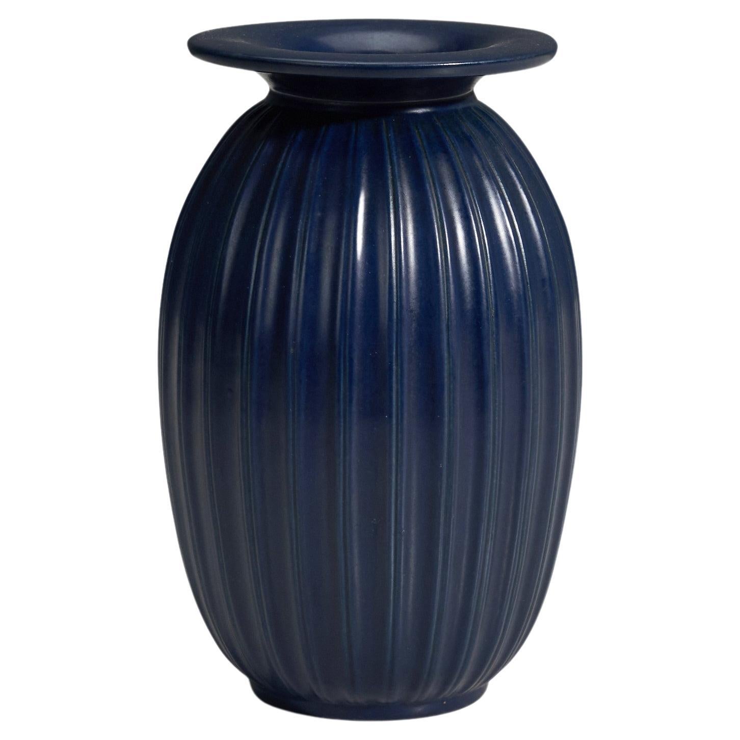 Peter Ipsens Enke, Vase, Blue Glazed Stoneware, Denmark, 1940s