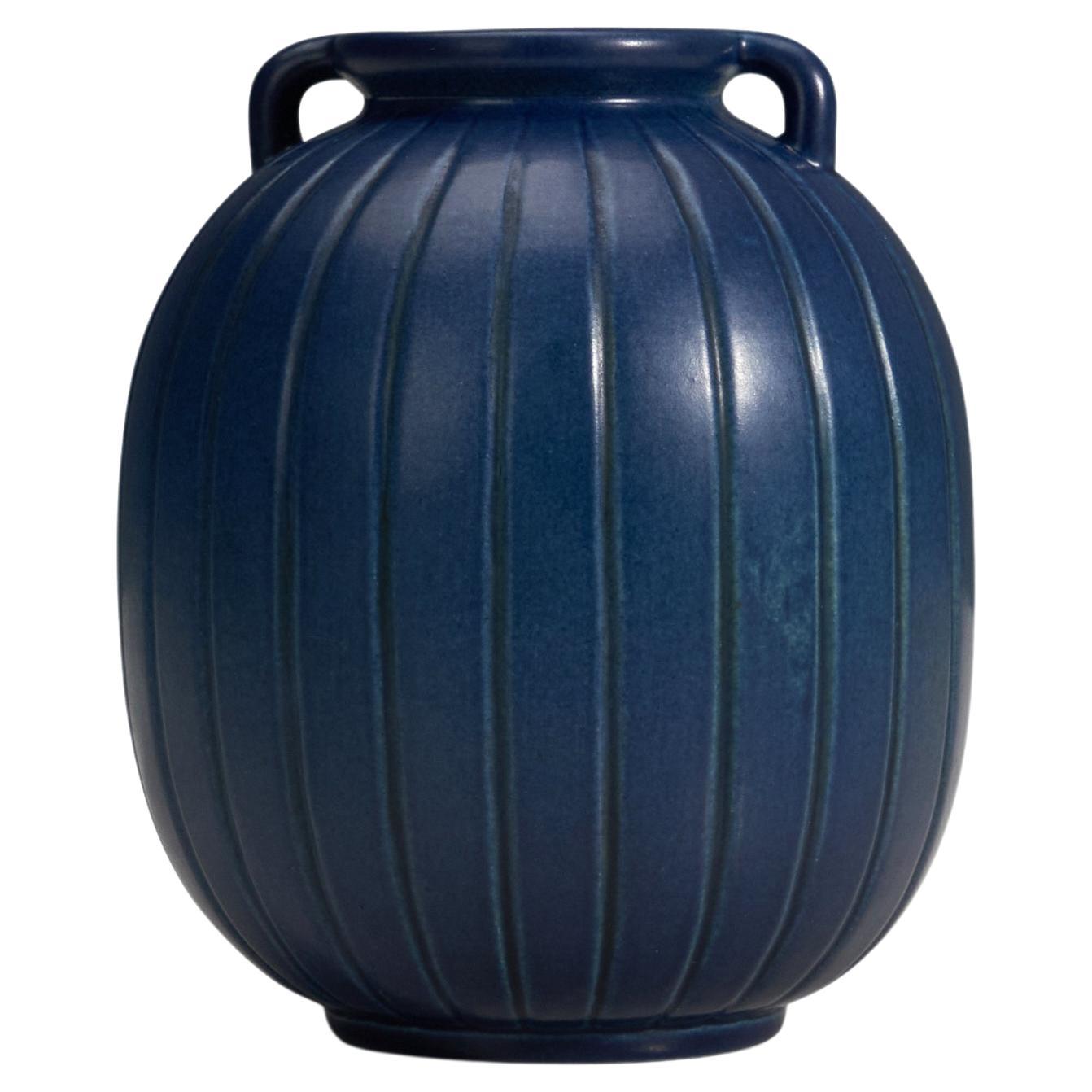 Peter Ipsens Enke, Vase, Blue Glazed Stoneware, Denmark, 1940s