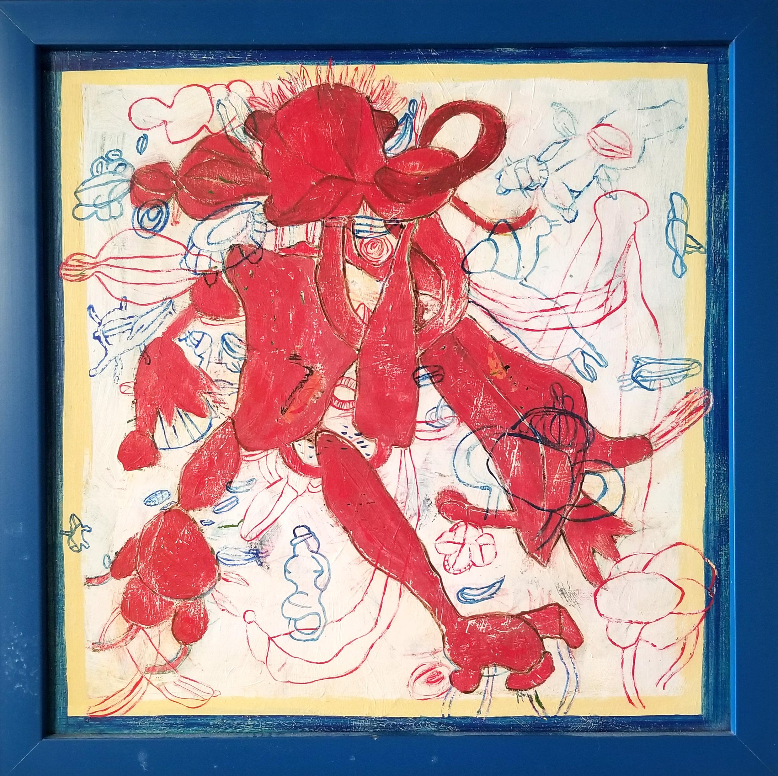 Peter J. Geise Abstract Painting - Modern Abstract Figurative Expressionistic Painting, "Red Golem" 1999