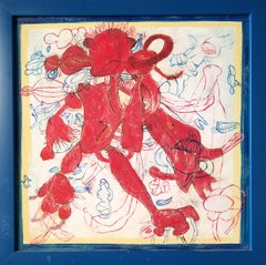 Retro Modern Abstract Figurative Expressionistic Painting, "Red Golem" 1999