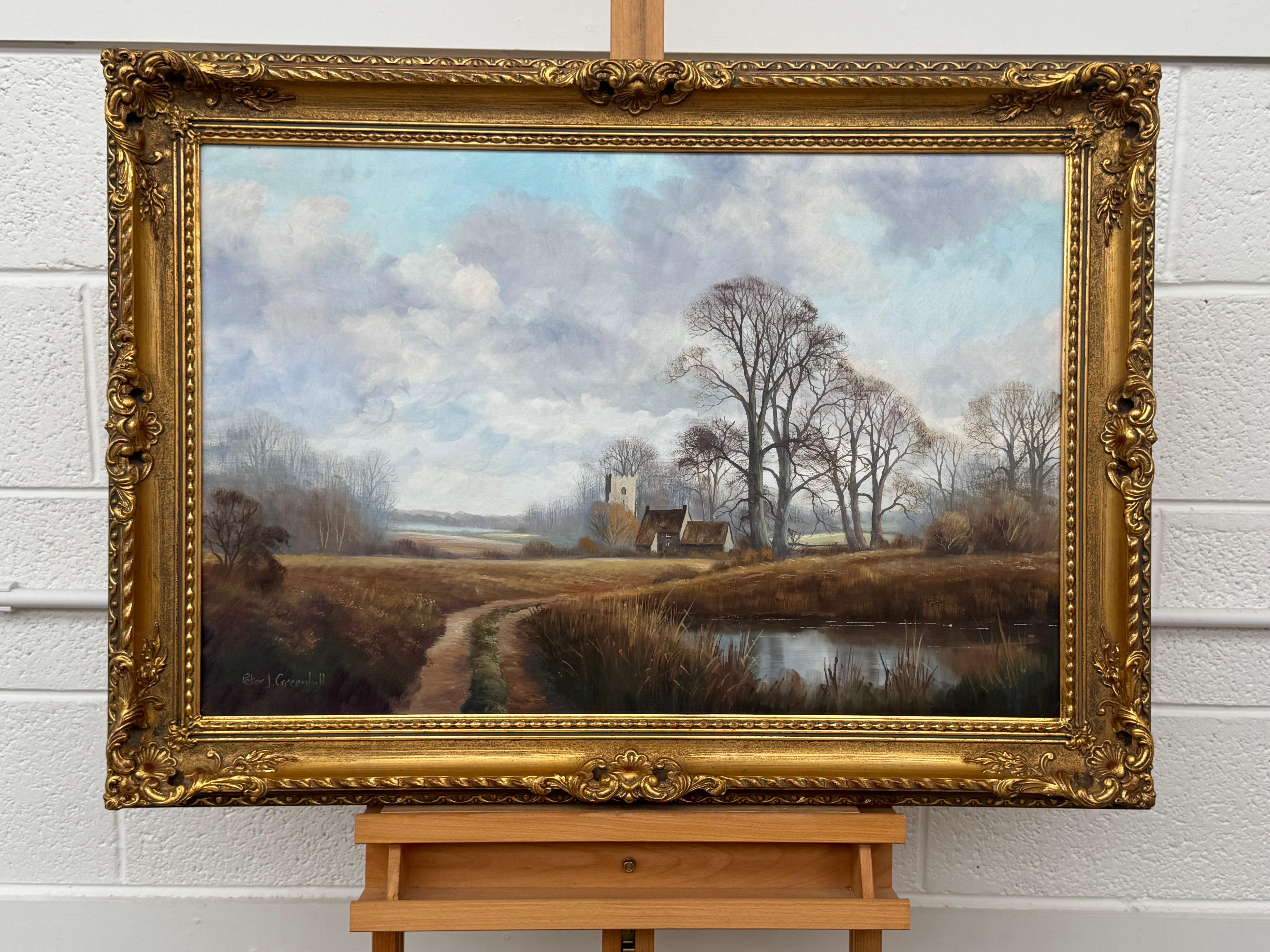 Church's et Cottage au bord d'une rivière dans la campagne anglaise par un artiste britannique en vente 8