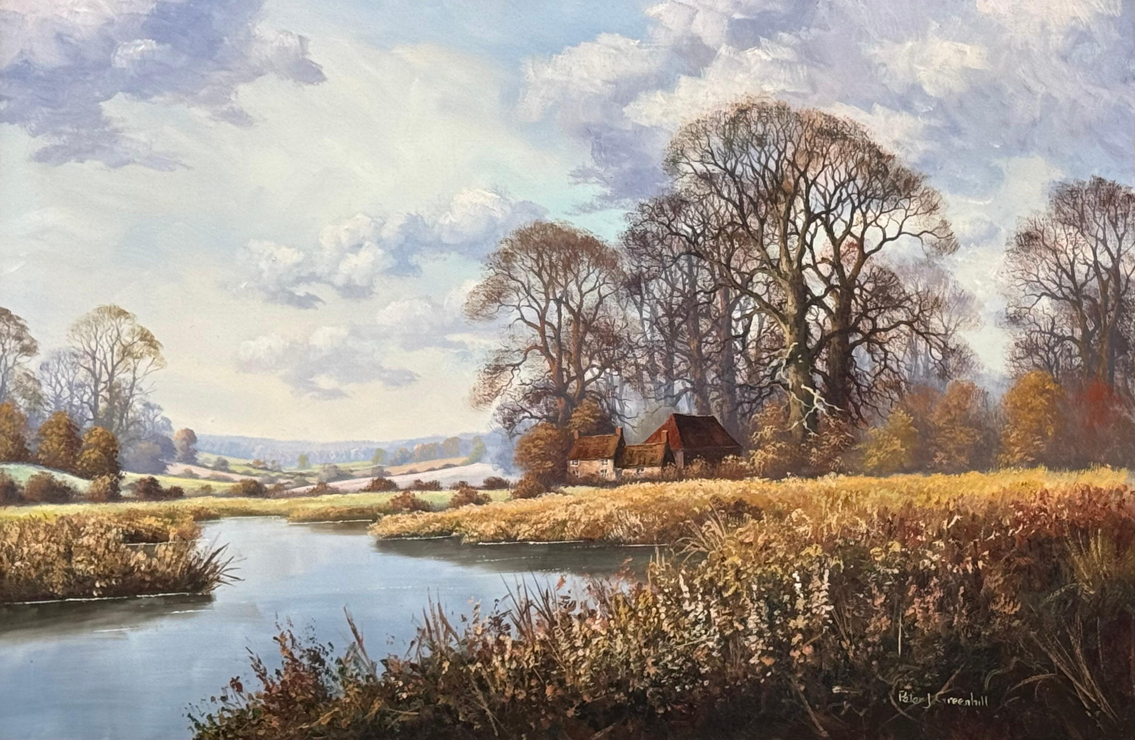 Farmhouse by a River in the English Countryside by 20th Century British Artist For Sale 14