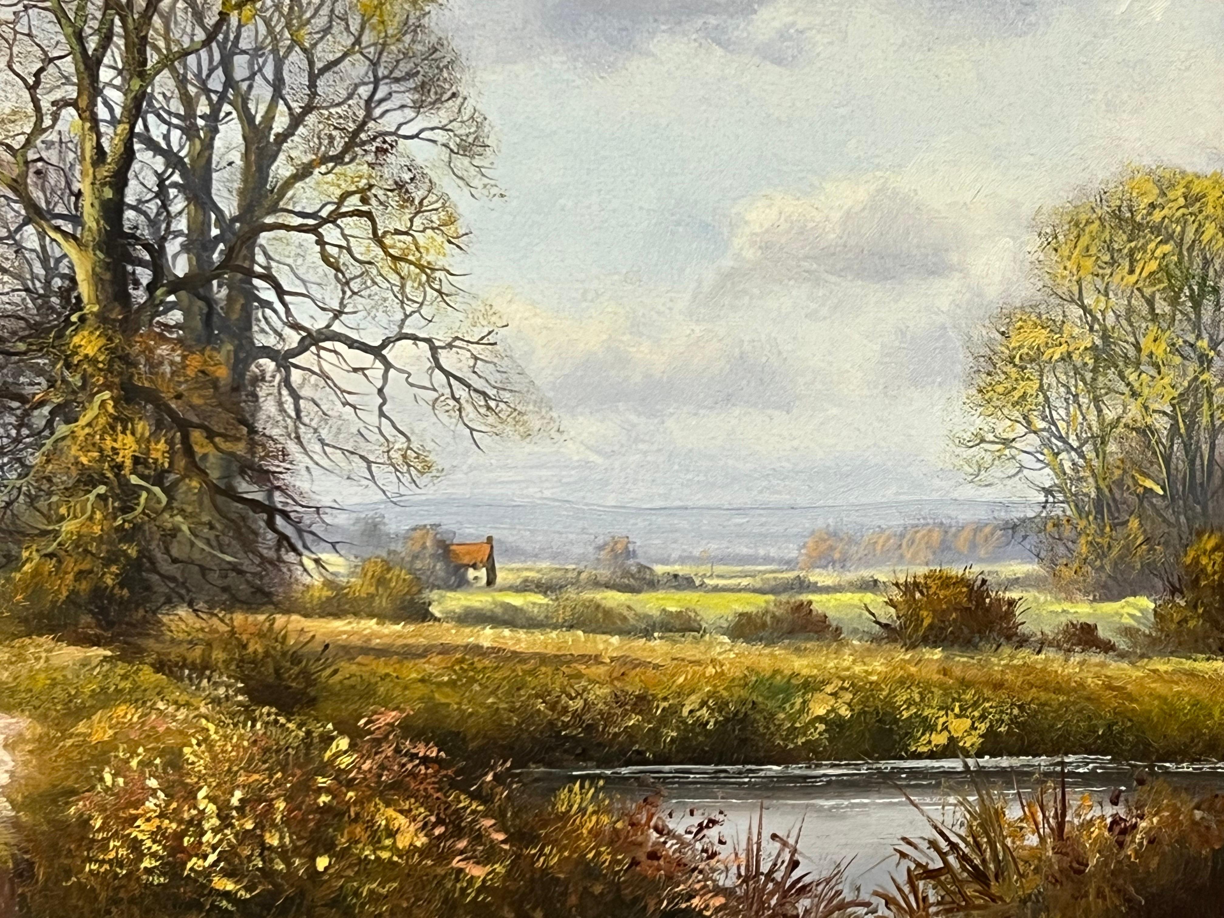 Bauernhaus an einem Fluss in der englischen Landschaft des 20. Jahrhunderts des britischen Künstlers (Realismus), Painting, von Peter J Greenhill
