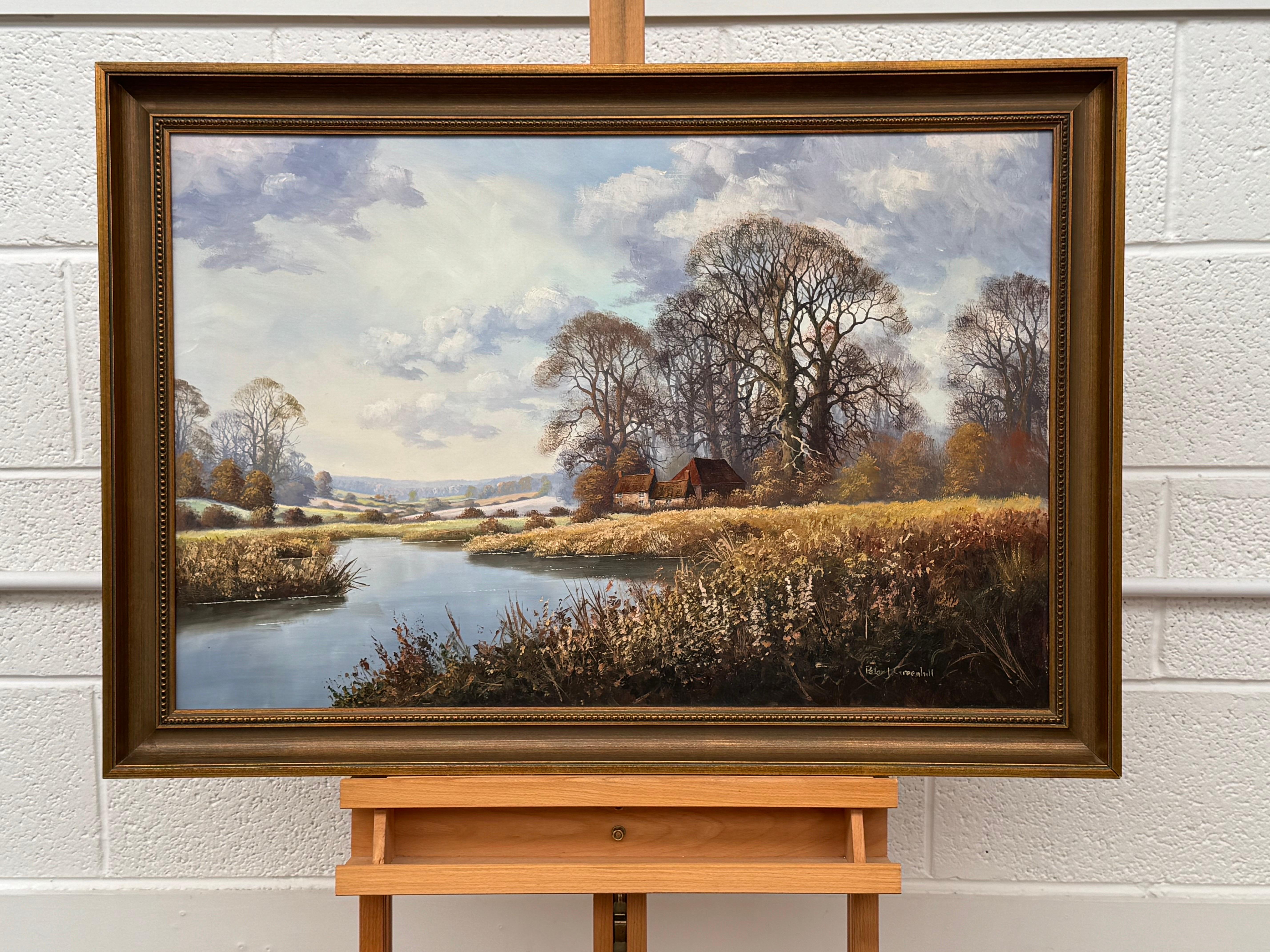 Farmhouse by a River in the English Countryside by 20th Century British Artist - Painting by Peter J Greenhill