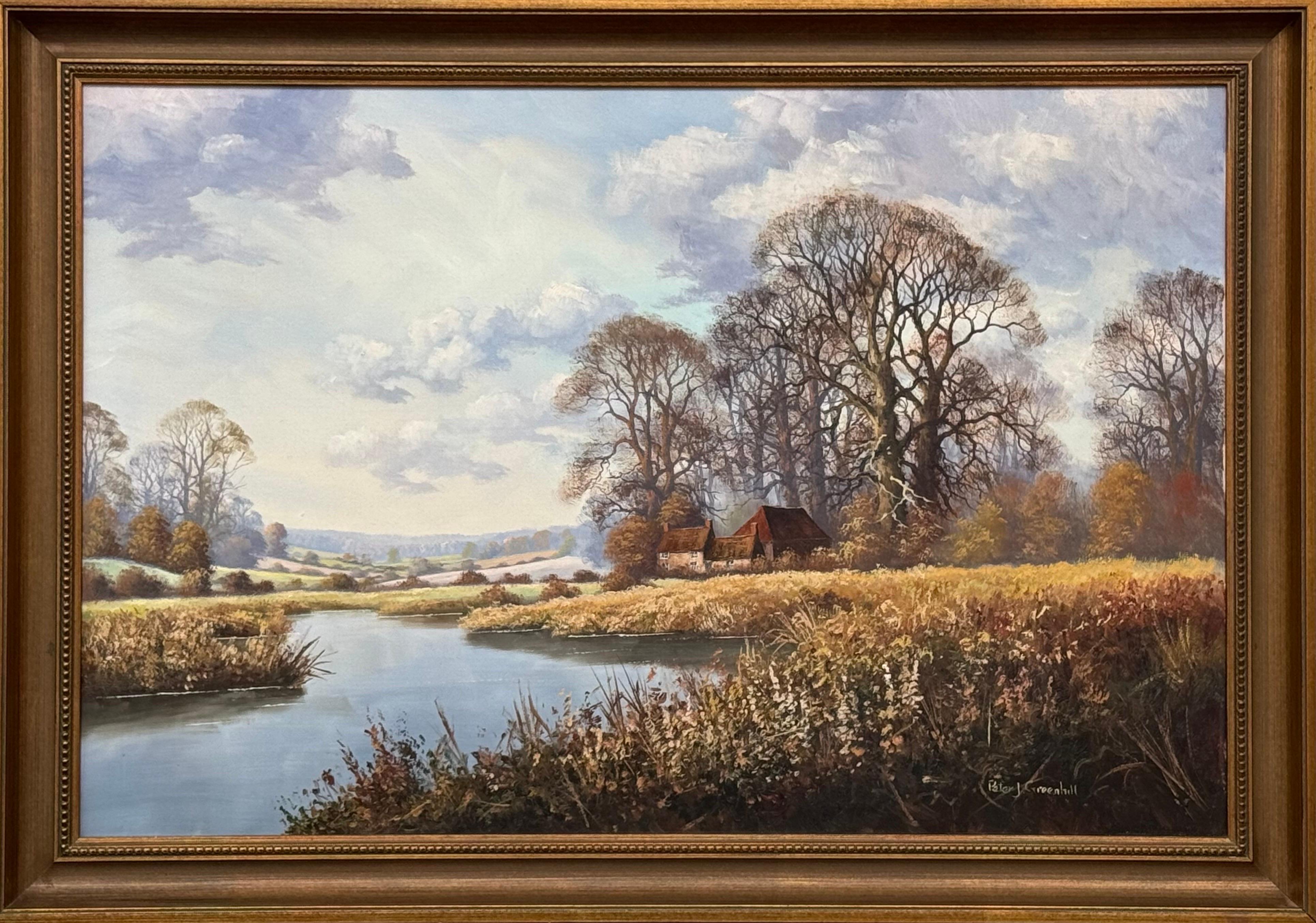 Peter J Greenhill Figurative Painting - Farmhouse by a River in the English Countryside by 20th Century British Artist