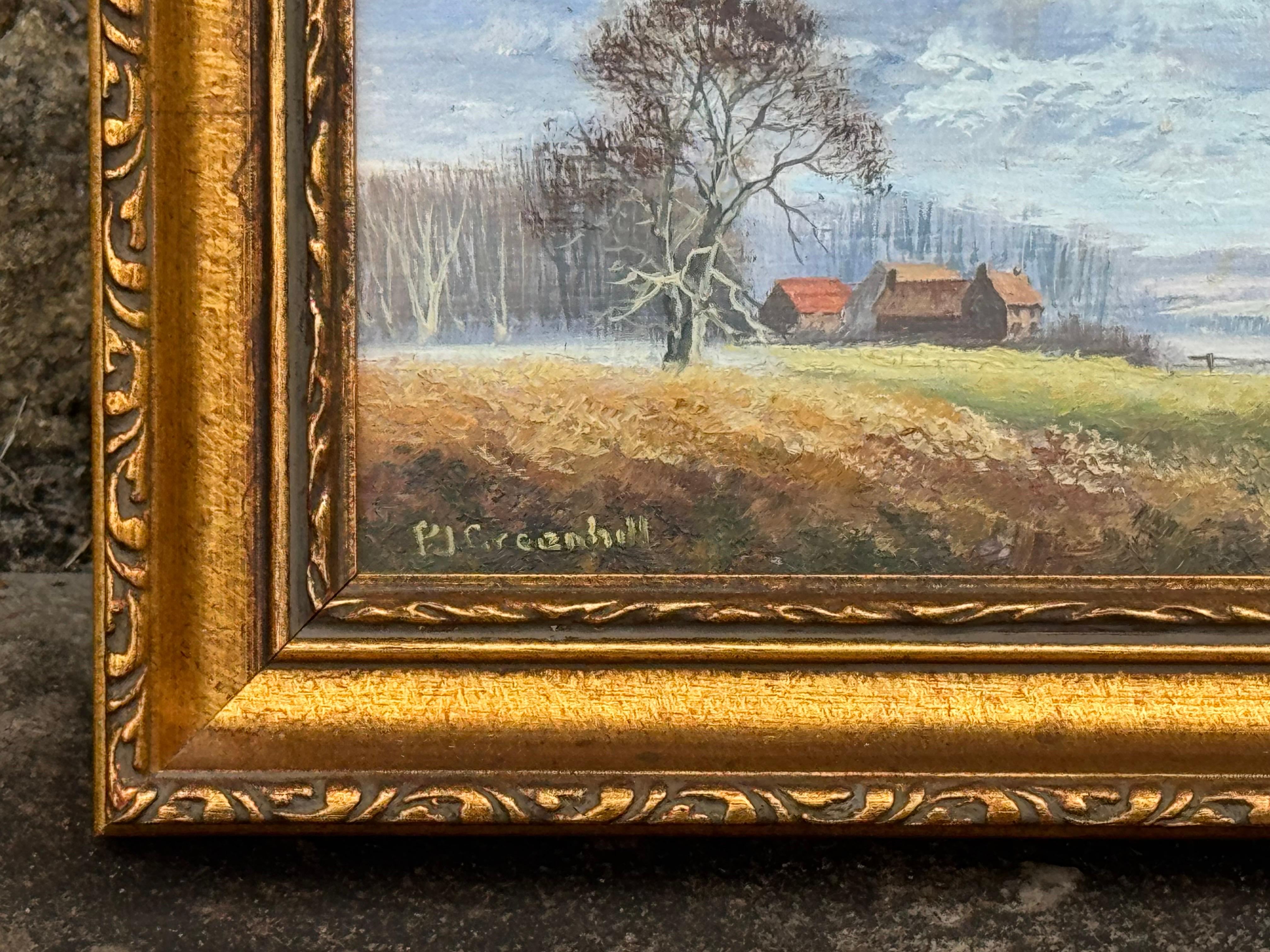 Miniatur-Ölgemälde von Cottage Bauernhaus in üppigen grünen englischen Landschaft im Angebot 5