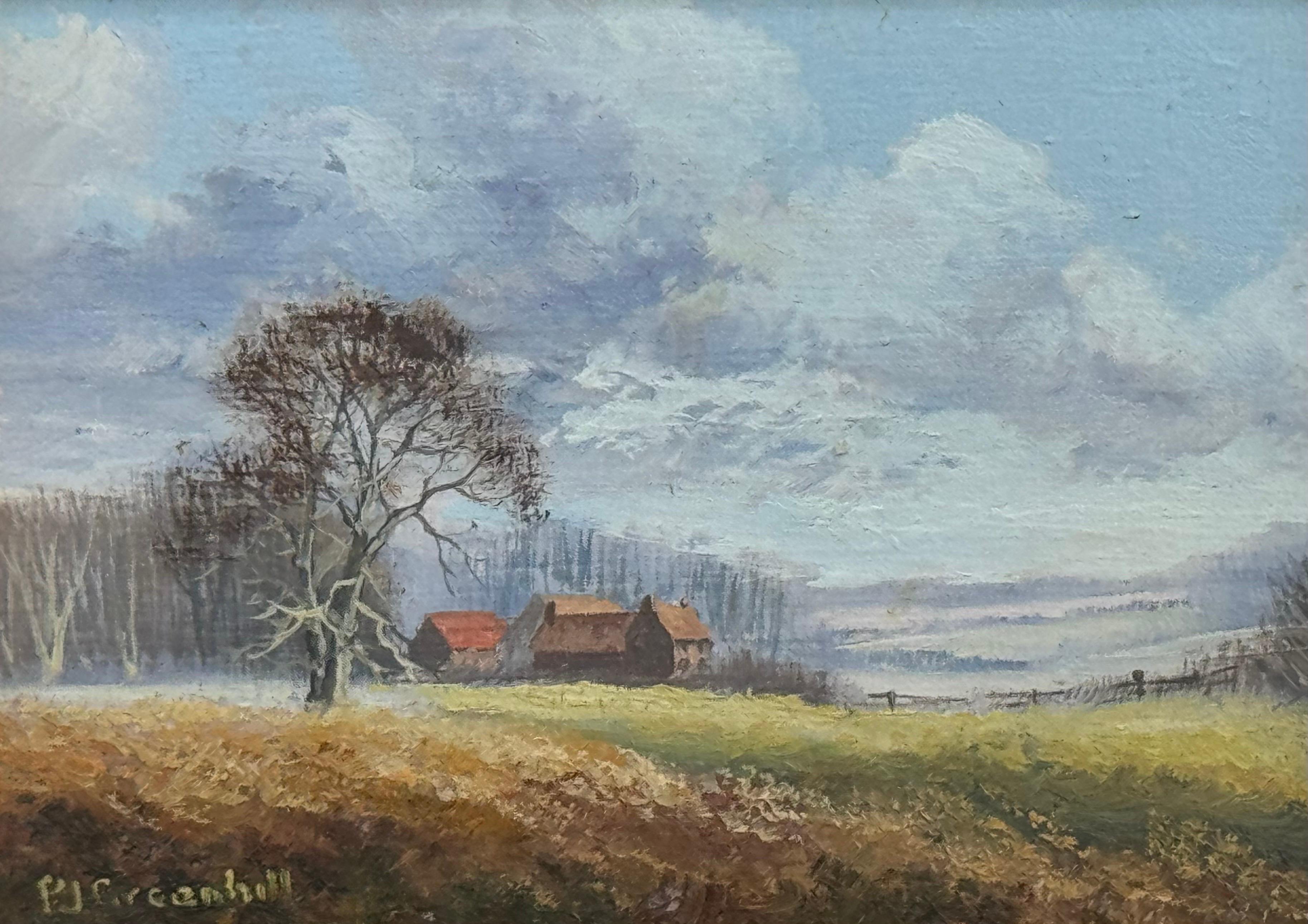 Miniatur-Ölgemälde von Cottage Bauernhaus in üppigen grünen englischen Landschaft im Angebot 6